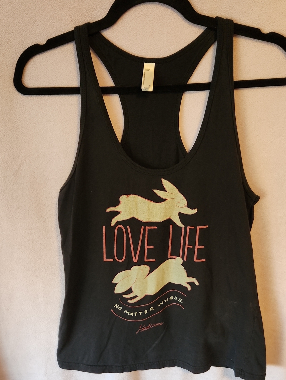 ✨️3/$20✨️ Love Life Black Racerback Tank with Bunny Graphic Vegan